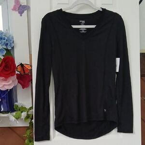 Danskin Semi-Fitted Black Long Sleeve Top With Thumb Holes Size S